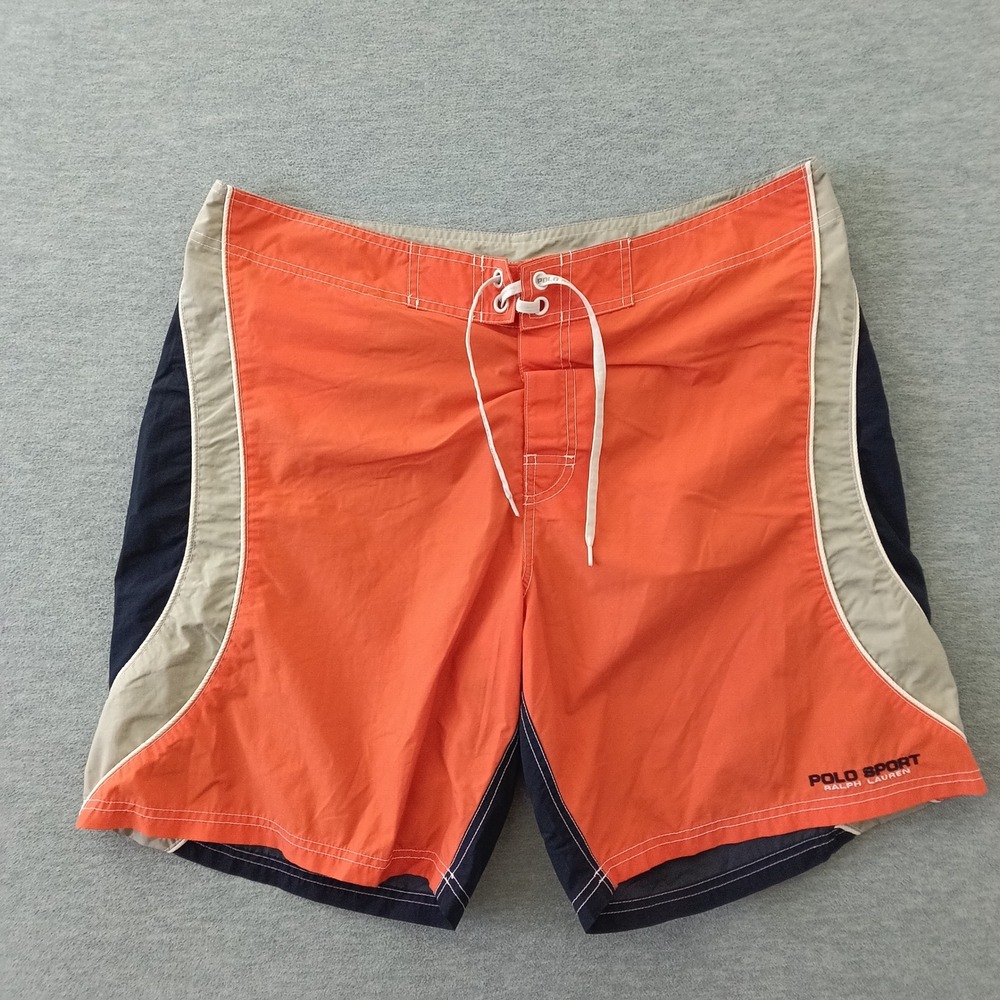 Polo Sport Ralph Lauren Mens Orange Navy Colorblock Board Shorts Swim Trunks 36